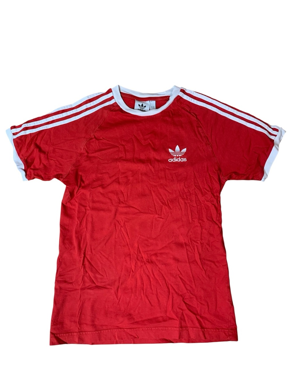 Adidas Originals 3-Stripes Trefoil Ringer Tee Shirt Red White Size XS